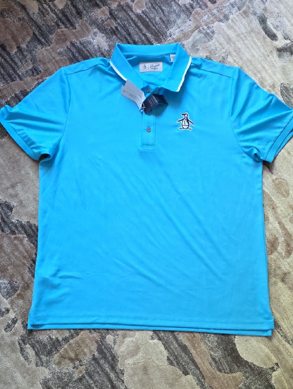 Original Penguin Bright Blue Short Sleeve Polo with Contrasting Collar Trim